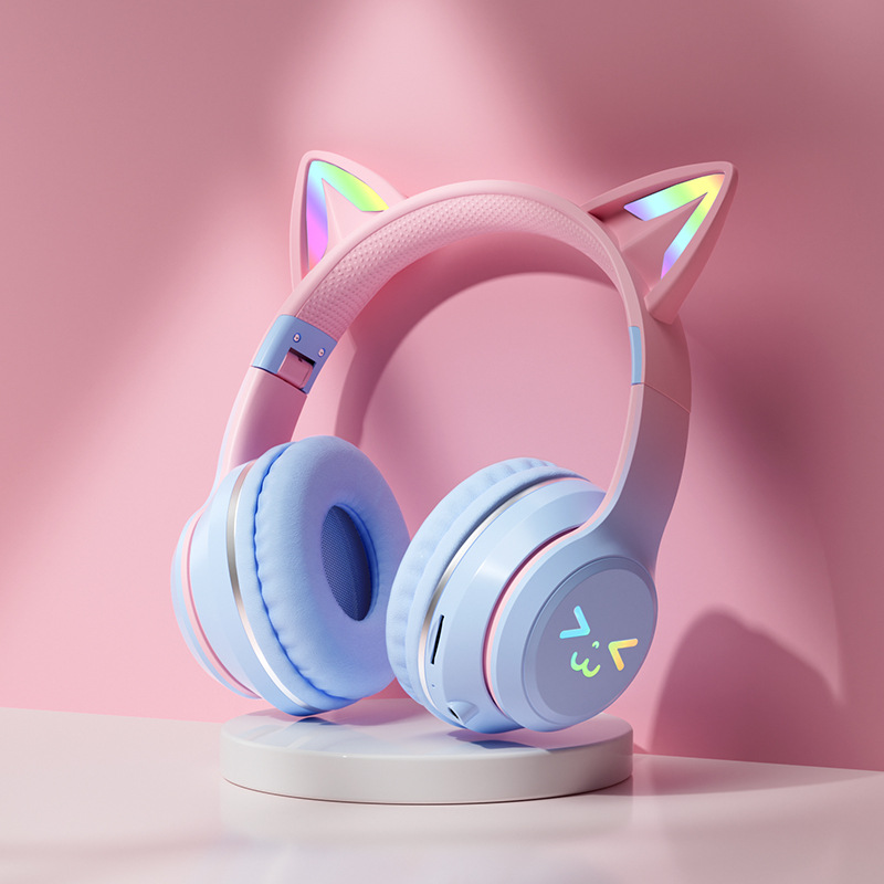 Cat-ear glowing Bluetooth headphones